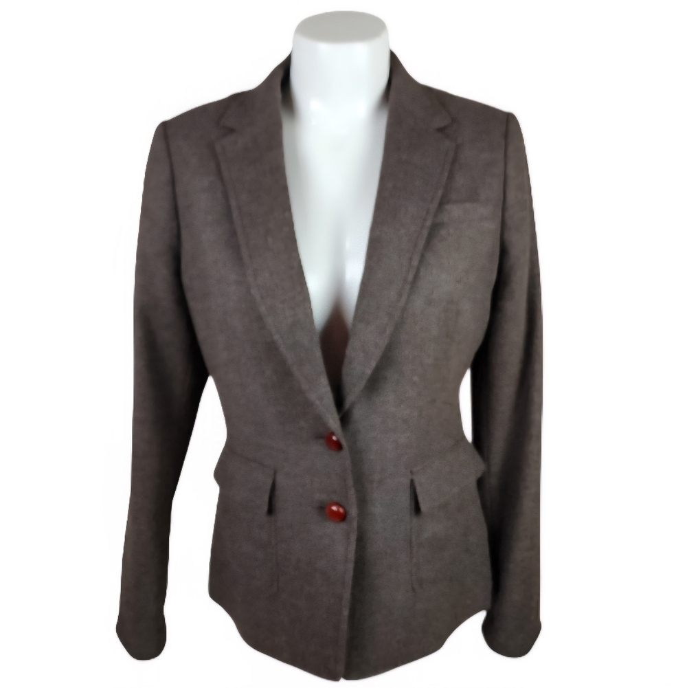 Banana Republic Wool Tweed Blazer Single Breasted Elbow Patch Brown Size 6 Prep